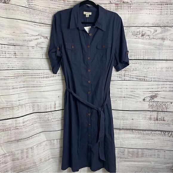 Appleseeds Dress Womens plus size 18 cuffed sleeves button up linen blend New - Picture 2 of 10